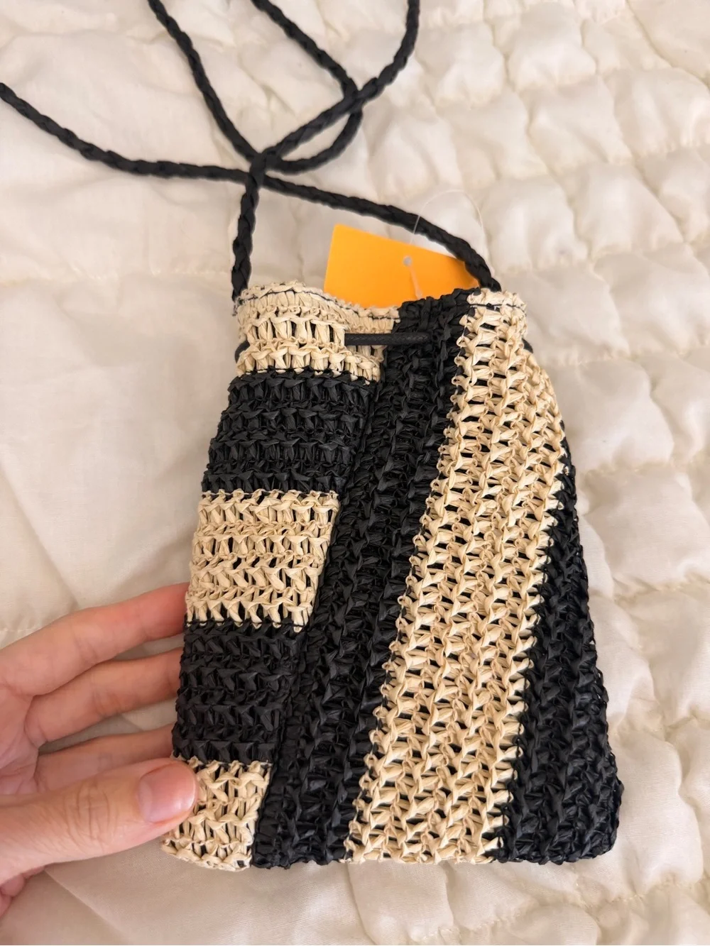 H&M Black & Beige Woven Drawstring Baby Bag